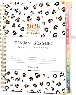 Forvencer 2026 Planner, Weekly and Monthly Calendar Planner for Women, Jan 2026 - Dec 2026, 8.5" x 11", Hardcover Planning Agenda book with Monthly Tabs, Spiral Bound, Inner Pocket, Cute Journal Organizer Notebook for Office School, A4 Size, Leopards