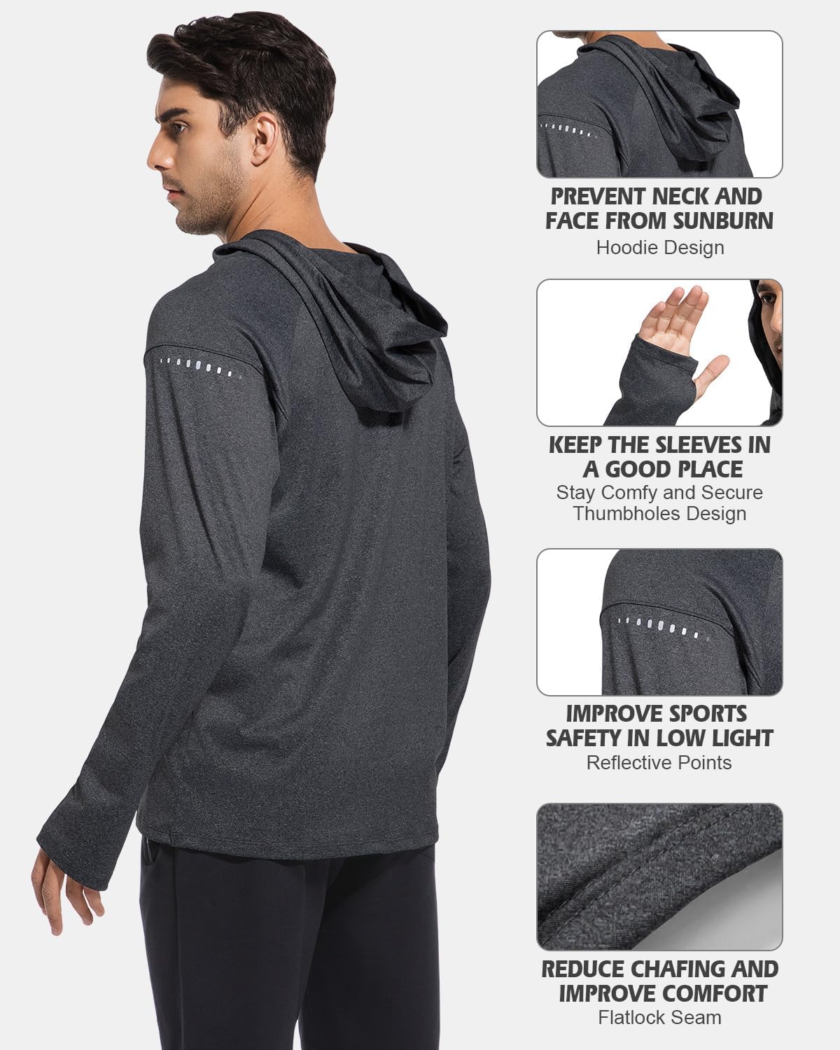 CL convallaria 4 Pack Men's Long Sleeve Fishing Shirt Lightweight Thin Athletic Workout Hoodies UV UPF 50+ Sun Hoodie Large - Image 3