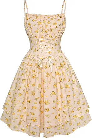 Scarlet Darkness Women Corset Milkmaid Dress Cottagecore Floral Sundress