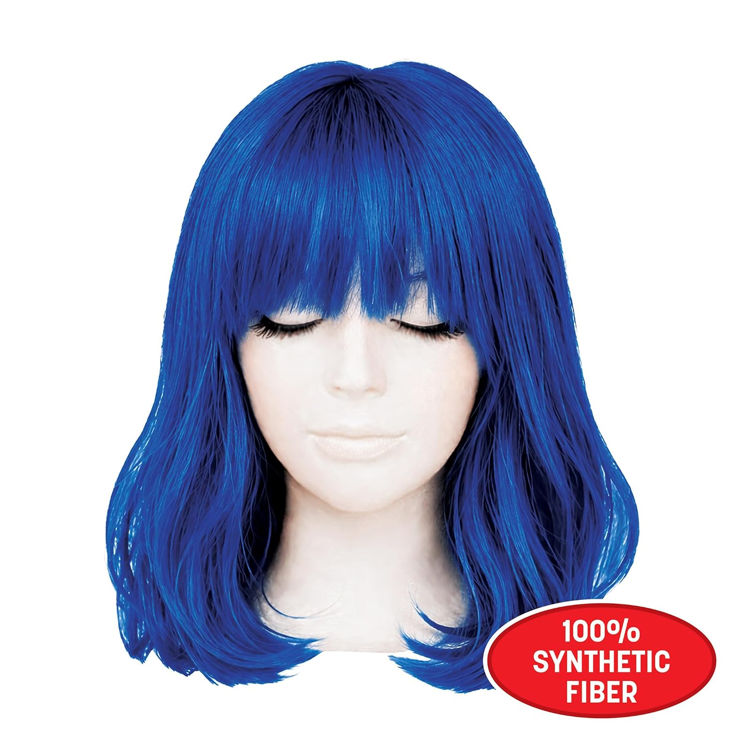 Beistle Blue Long Bob Wig – Straight Synthetic Costume Wig with Bangs, Shoulder-Length Hair Accessory for Halloween Costumes, Themed Party Wear, Stage Performances, Photo Booth Props & Event Styling