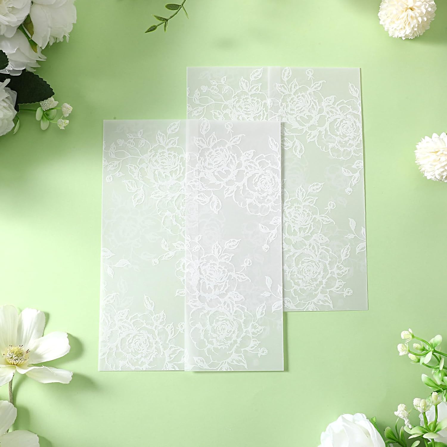 120 Pack Floral Vellum Jackets for 5x7 Invitations, Pre-Folded Vellum Paper Wraps 111GSM Flower Wedding Invitations Wraps for Wedding, Baby Shower, Party, Card Storage