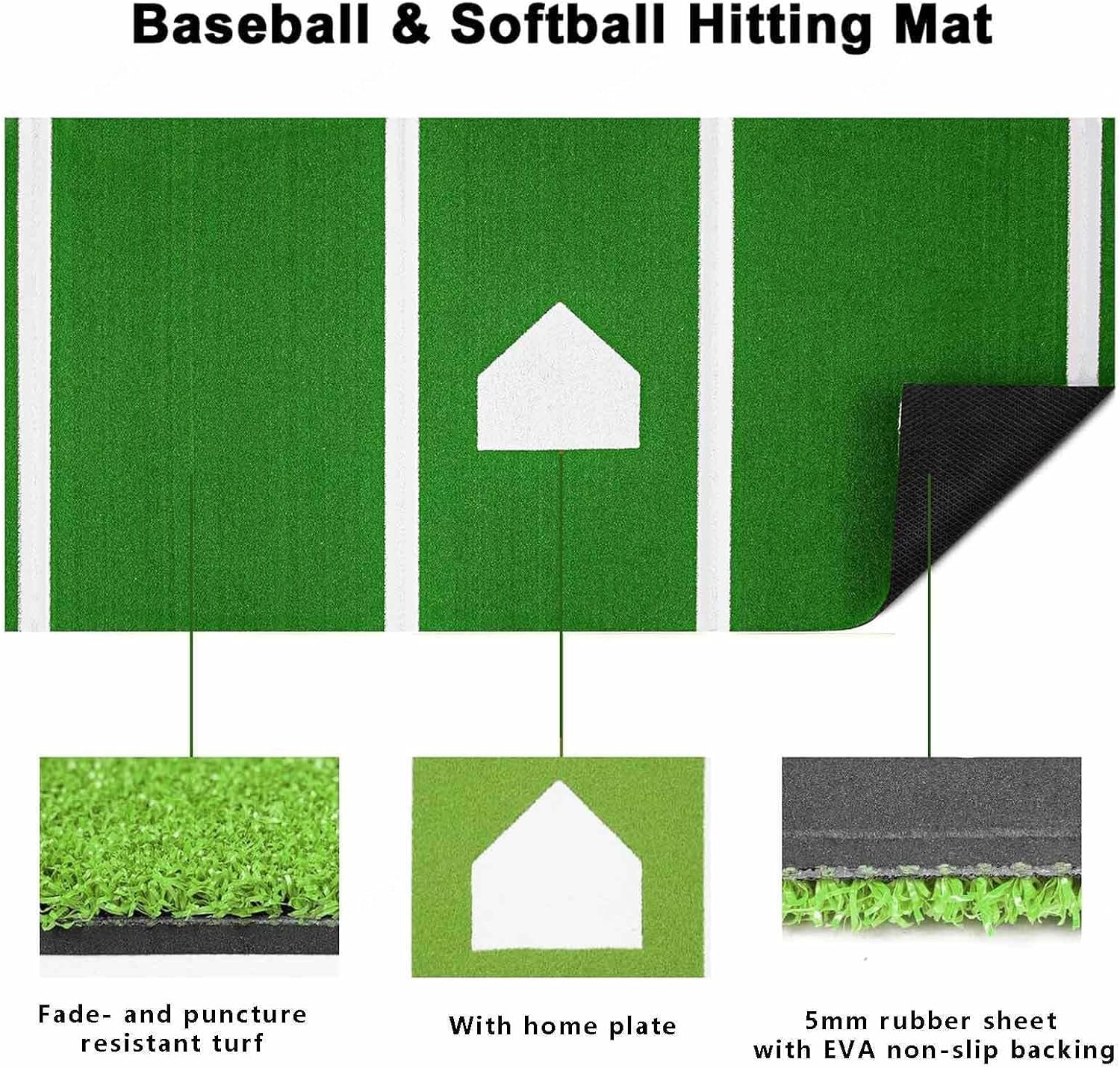 Baseball Turf Mat, with Home Plate Batters Box Turf Mat, Baseball and Softball Hitting Mat, with Non-Slip Rubber Backing Indoor and Outdoor Use