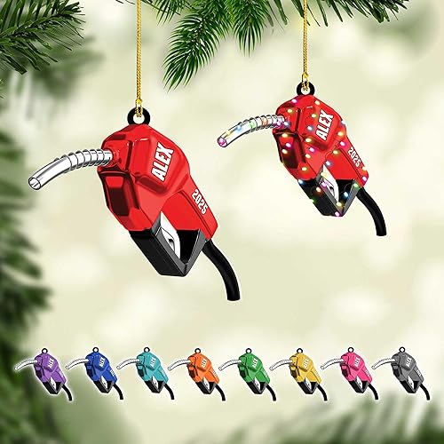 Miniatura 12 de Adorno de Navidad personalizado con bomba de gas, decoración retro personalizada para árbol de vacaciones, recuerdo único para trabajadores de
