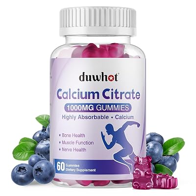duwhot Calcium Citrate Gummies, Chewable Calcium Citrate 1000mg For Bone, Muscle & Immune Support, High Absorption Calcium Supplements for Women & Men, Kids, Blueberry Flavor, Vegan, Organic, 60 Chews