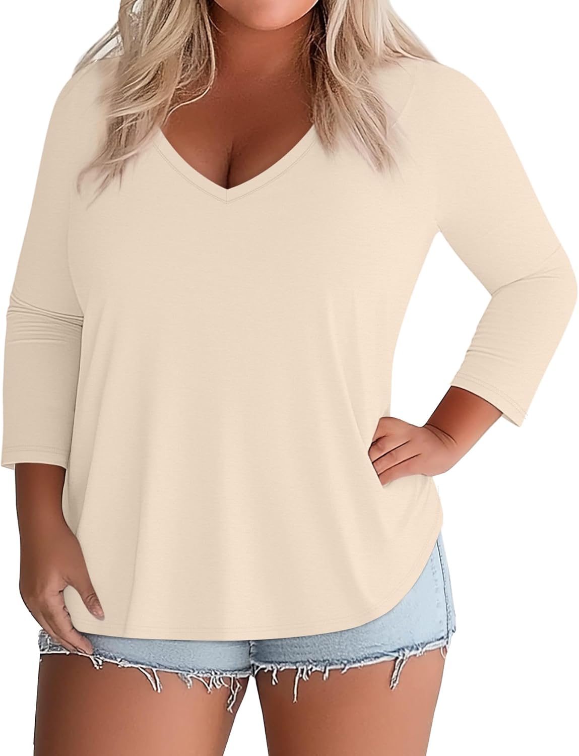 Ficerd 3 Pack Cotton Plus Size 3/4 Sleeve Tops for Women V Neck T-Shirts Casual Loose Fit Trendy Basic Tees Clothes - Image 6