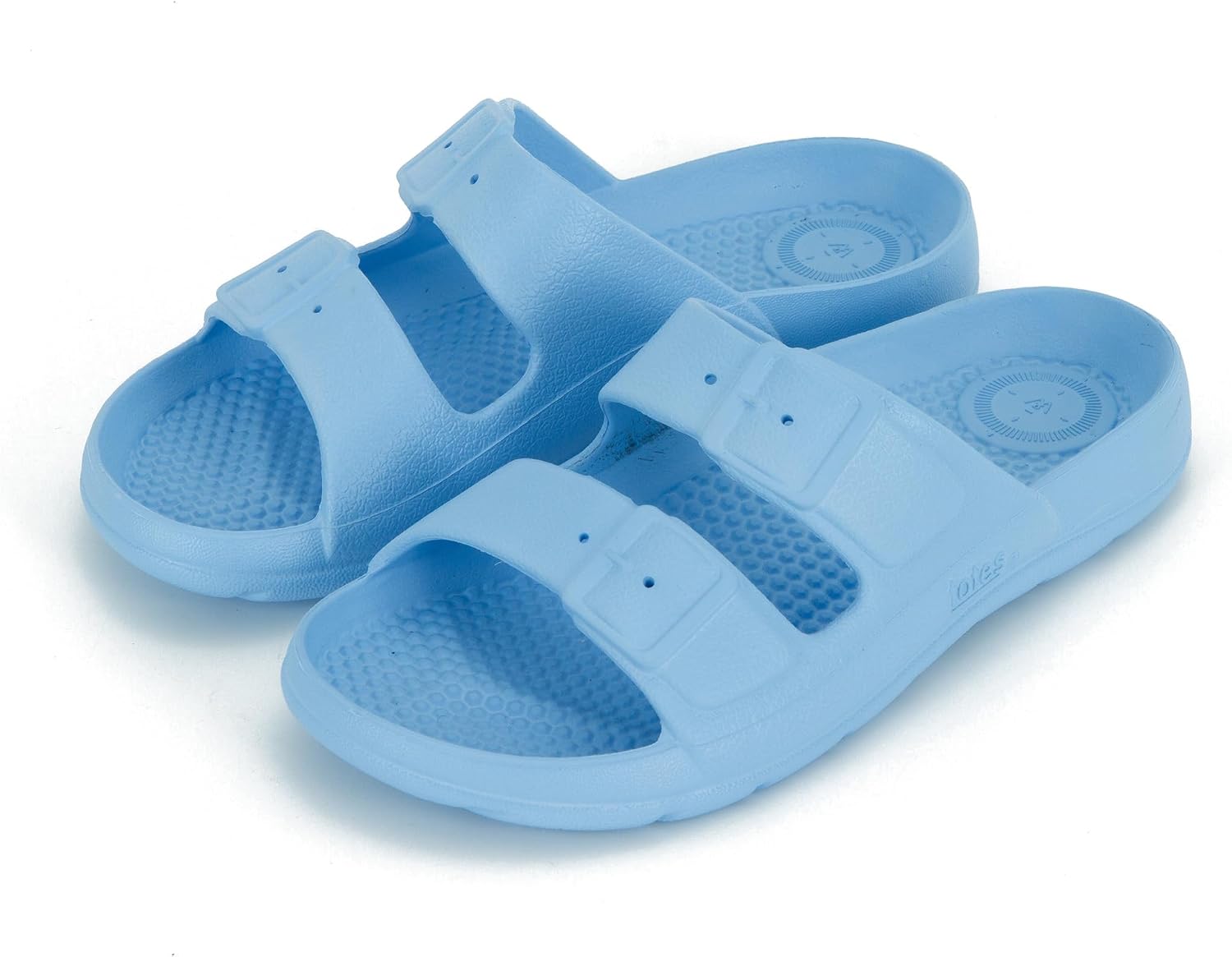 Totes Kids Everywear Double Buckle Slide Sandals Lightweight Waterproof Slides with Textured Footbed