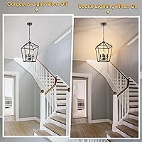 Vista 6 de Lámpara de araña de 4 luces, lámpara de techo industrial, linterna negra con oro cepillado, lámpara colgante de metal geométrico con cadena