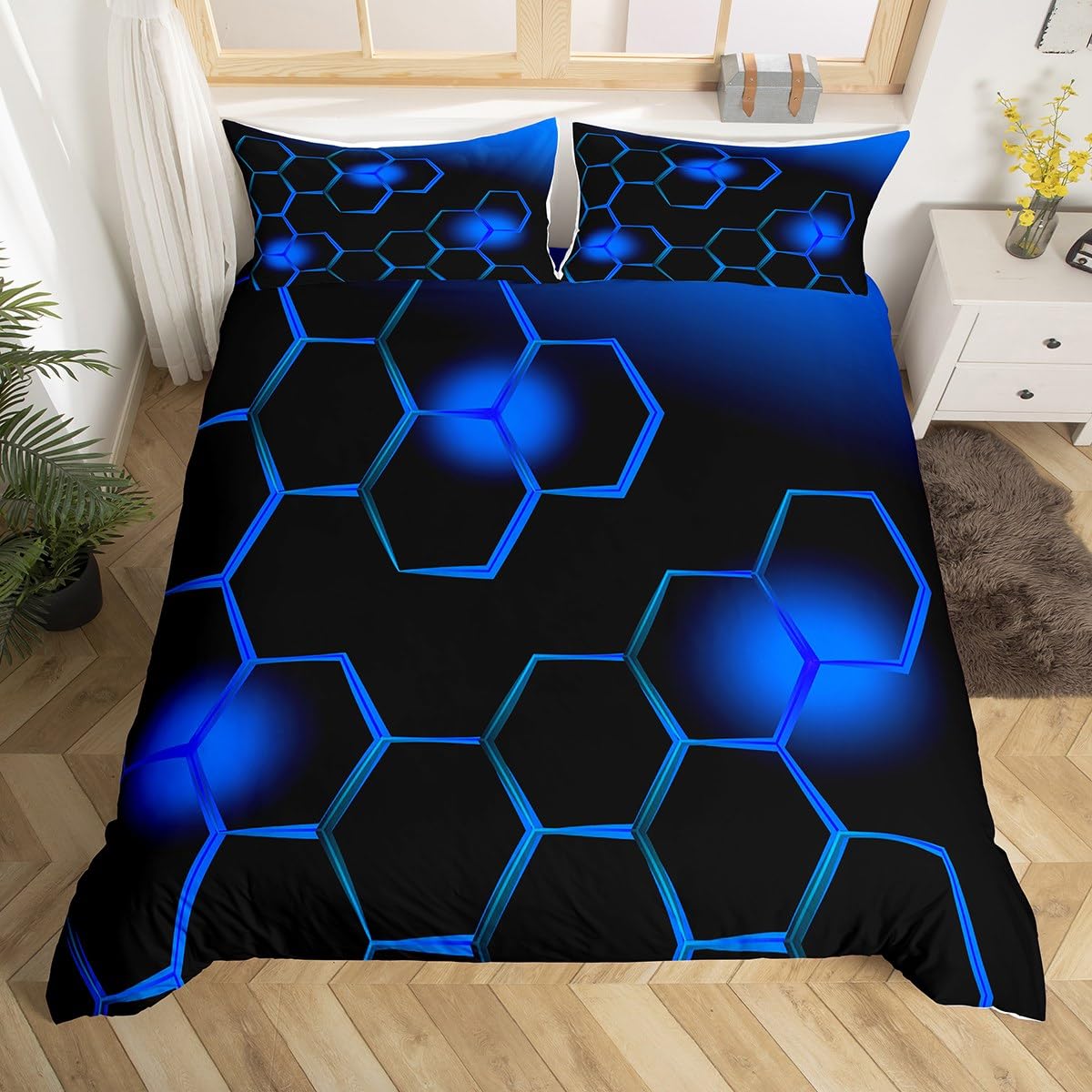 Housse de couette nid d'abeille bleu et noir pour offrir des nuits douces et sereines à votre enfant