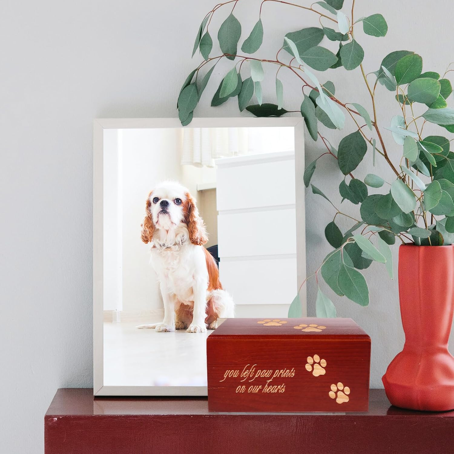 Wooden Pet Memorial Urn for Dog and Cat Ashes with Photo Frame Cremation Keepsake Box for Pet Ashes Suitable for Home Display Comfort