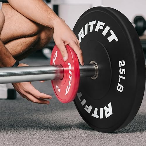 Miniatura 9 de RitFit Placas de peso de goma fraccionarias, placas de parachoques de colores para entrenamiento de fuerza inicial y sobrecarga progresiva, par y