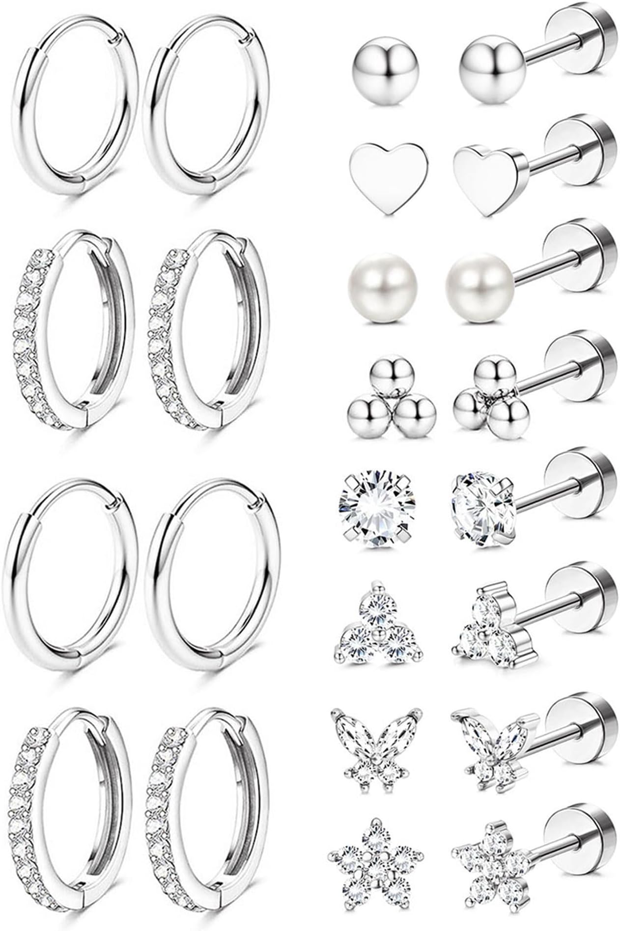 Hypoallergenic Gold Stud Hoop Earrings for Women Men Surgical Stainless Steel Flat Back Earrings Small 14K Gold Huggie Hoops Cartilage Earring Set for Multiple Piercing Jewelry Gifts for Women