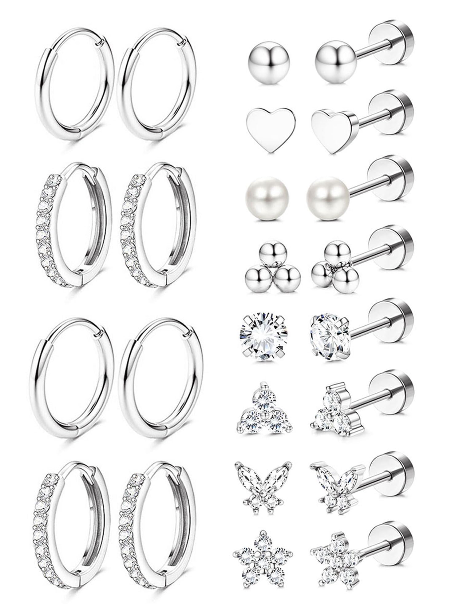 Jstyle Hypoallergenic 14K Gold Plated Stud Hoop Earrings for Women Men Surgical Stainless Steel Flat Back Earrings Small Huggie Hoops Cartilage Earring Set for Multiple Piercing Jewelry Gift for Women
