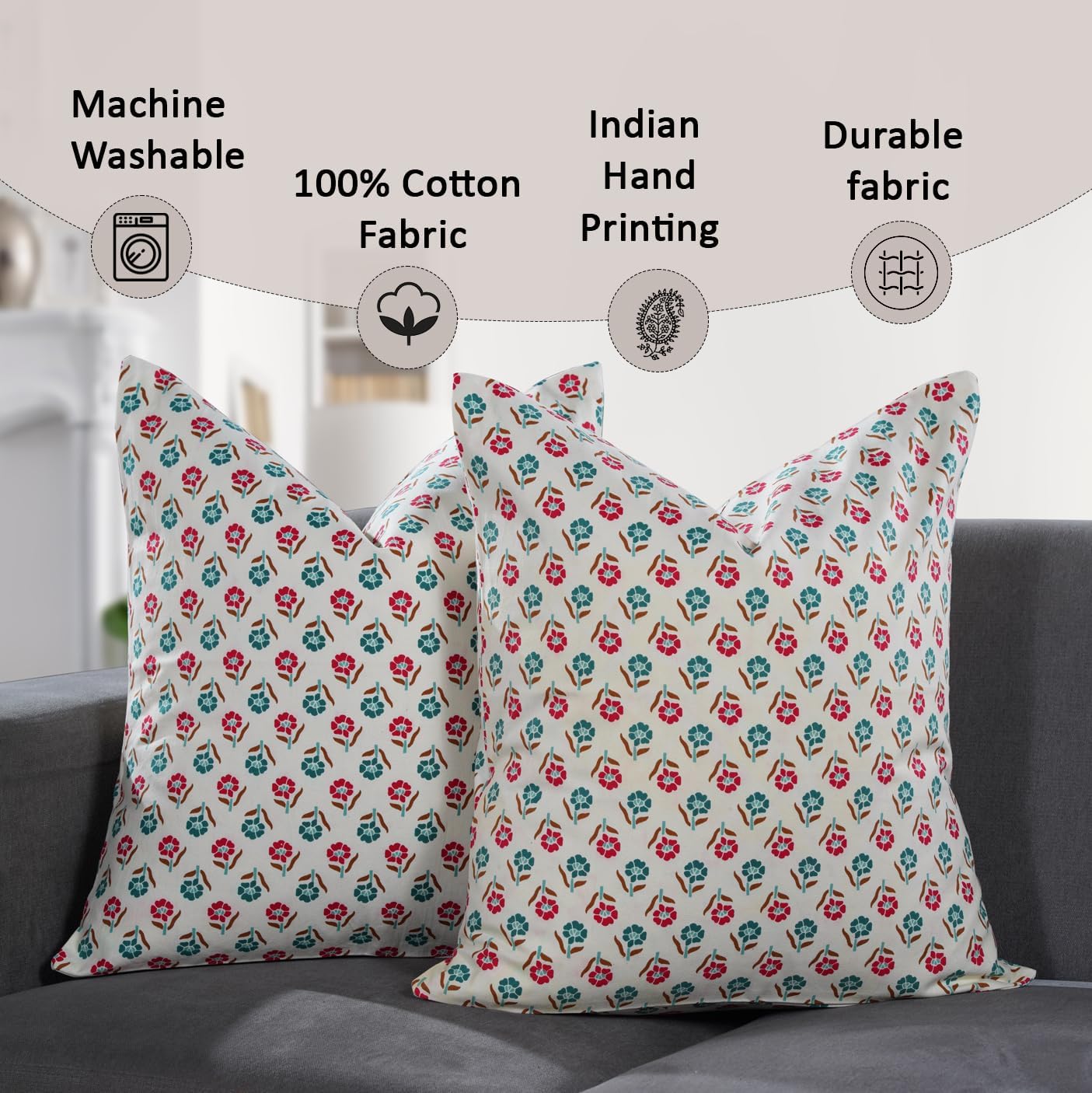 CPC 20x20 in Throw Pillow Covers for Farmhouse, Fun Decorative Pillow Covers for Living Room Couch, Accent Sofa, Kids Room Pillows 2 pcs, Spring/Summer Gift-Cherry Cobbler - Image 2