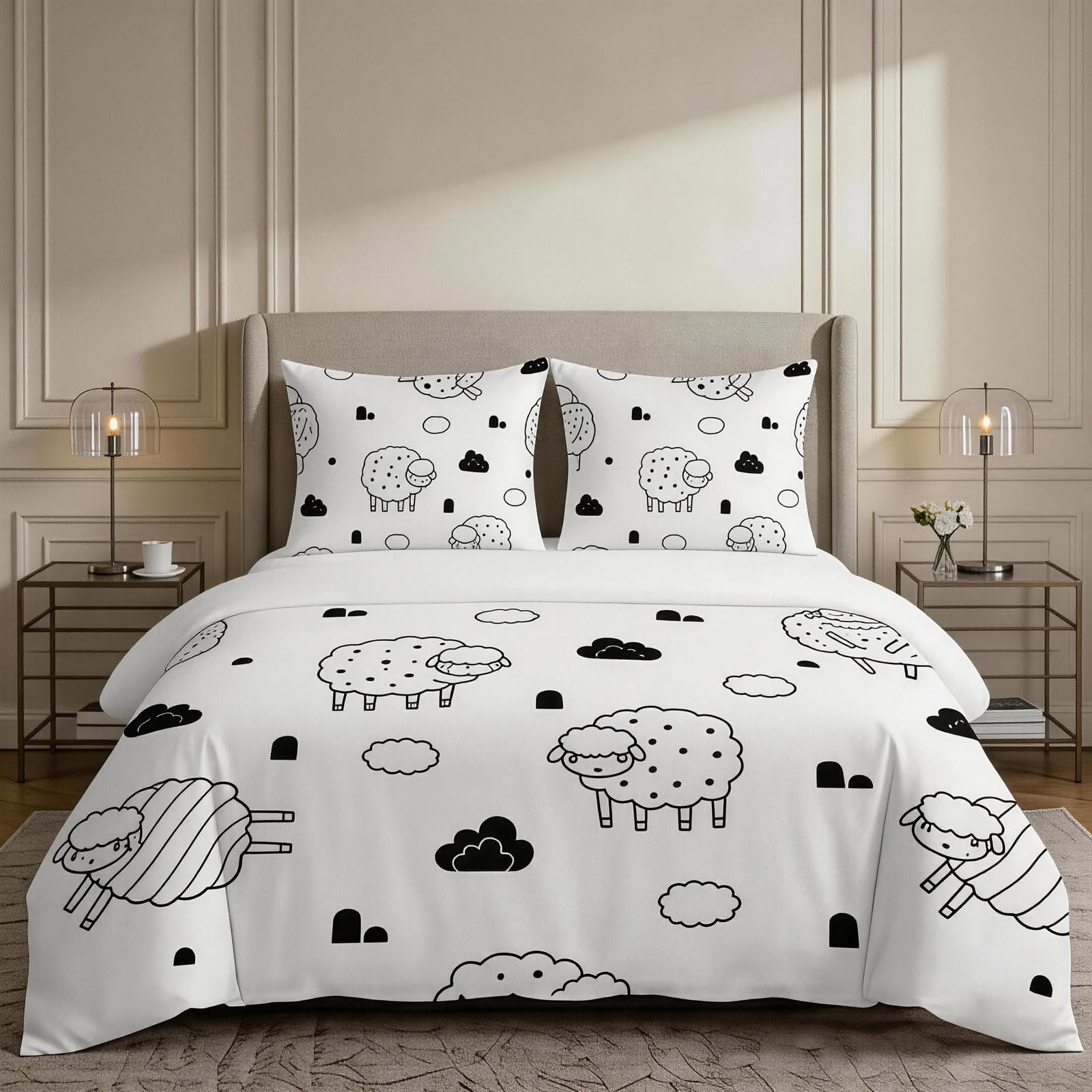 Housse de couette 240x260 cm agneau douceur poétique pour vos nuits