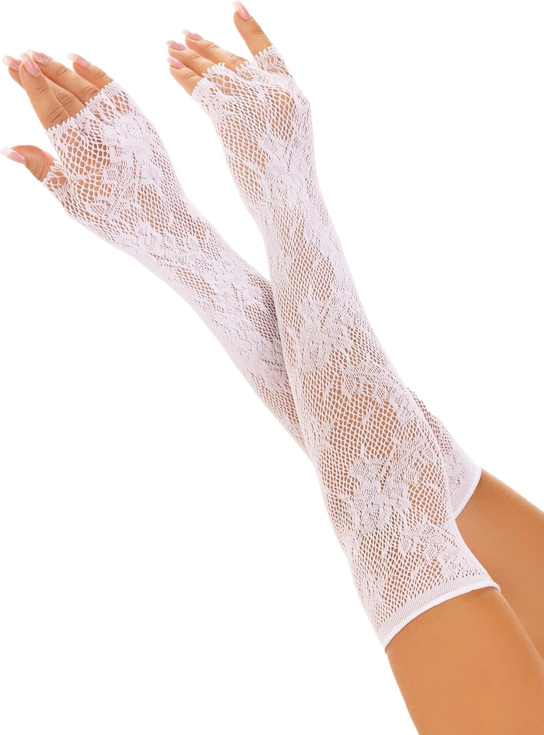 Seamless Lace Opera Length Floral Fingerless Gloves