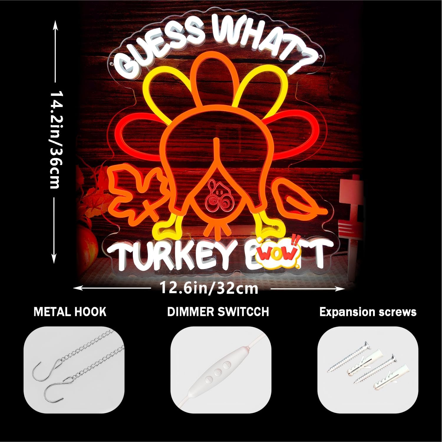 Turkey Neon Sign Happy Thanksgiving Neon Sign Dimmable Turkey Led Light Neon Thanksgiving Sign for Wall Decor Neon Turkey Light Up Sign for Bedroom Game Room Thanksgiving Decor