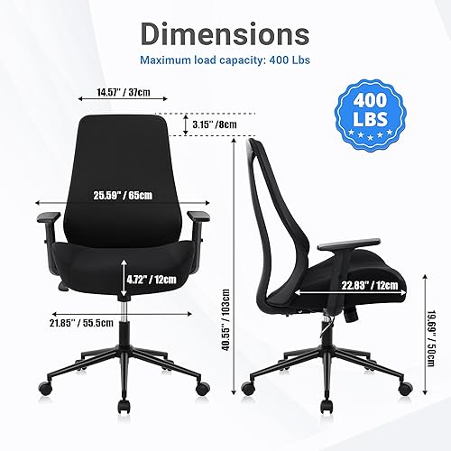Miniatura 3 de HYLONE Silla de oficina ergonómica, silla de respaldo alto de 5 pulgadas, silla de escritorio de asiento grueso con reposabrazos ajustables, sillas