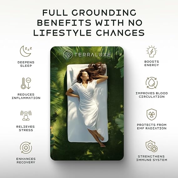 Grounding Sheets Queen, 12% Pure Silver, Organic Cotton, Cool, Soft, Fitted Earthing Sheets with Deep Pockets, Includes Tester, Adapter, 2 Cords, Connected Bedding