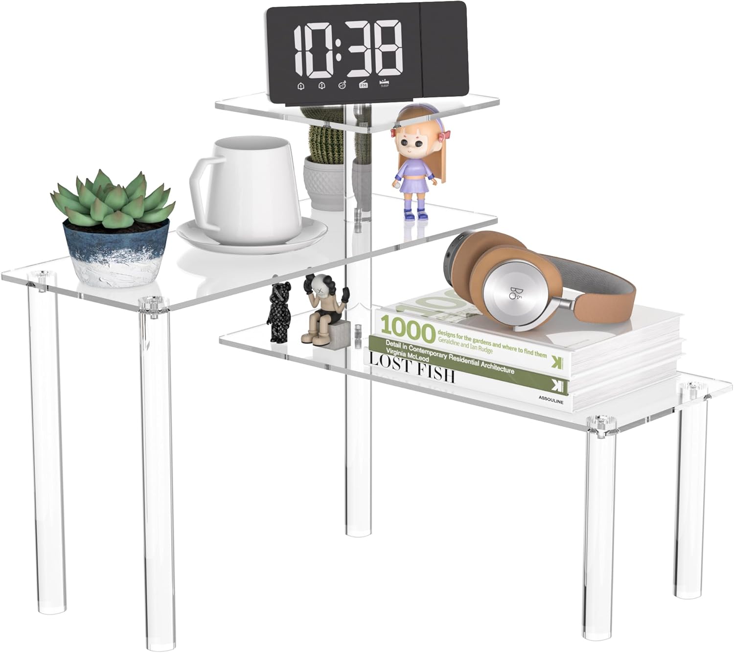 Clear Countertop Corner Organizer Shelf 16.9x16.9x15.6 inch, 3 Tier Acrylic Organizer Corner Shelf for Bathroom, Kitchen, Study Room, Spice Jars, Coffee Bar, Dresser Table, Books