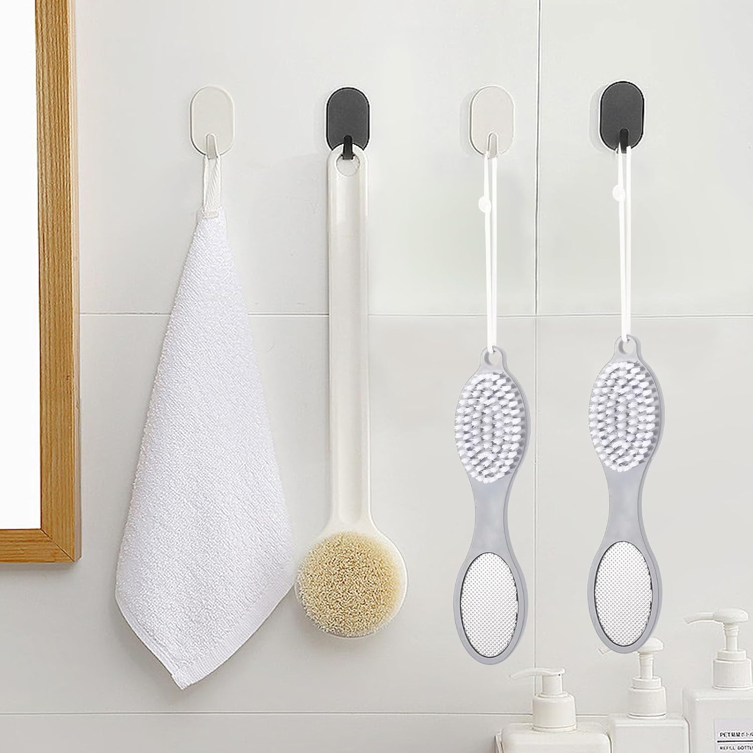 2 Pcs 4 in 1 Foot Scrubber Dead Skin Remover for Feet, Including Foot Files, Heel Scraper, Foot Brush and Pumice Stone, Multi Purpose Foot Callus Remover Pedicure Tools