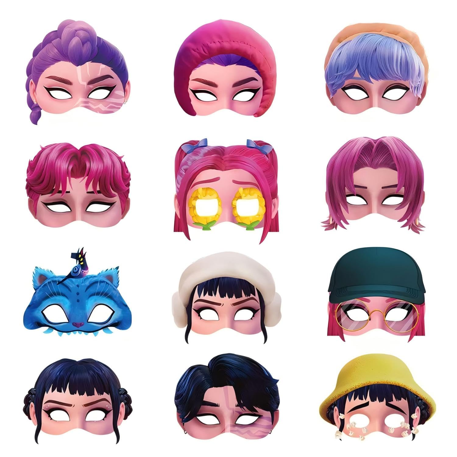 Baysihin Party Masks 12 Pack,Cartoon Character Half Face Cosplay Masks with Adjustable Elastic Straps,Reusable Lightweight Fancy Dress Masks,Ideal for Birthday Themed Party Halloween Photo Booth Props