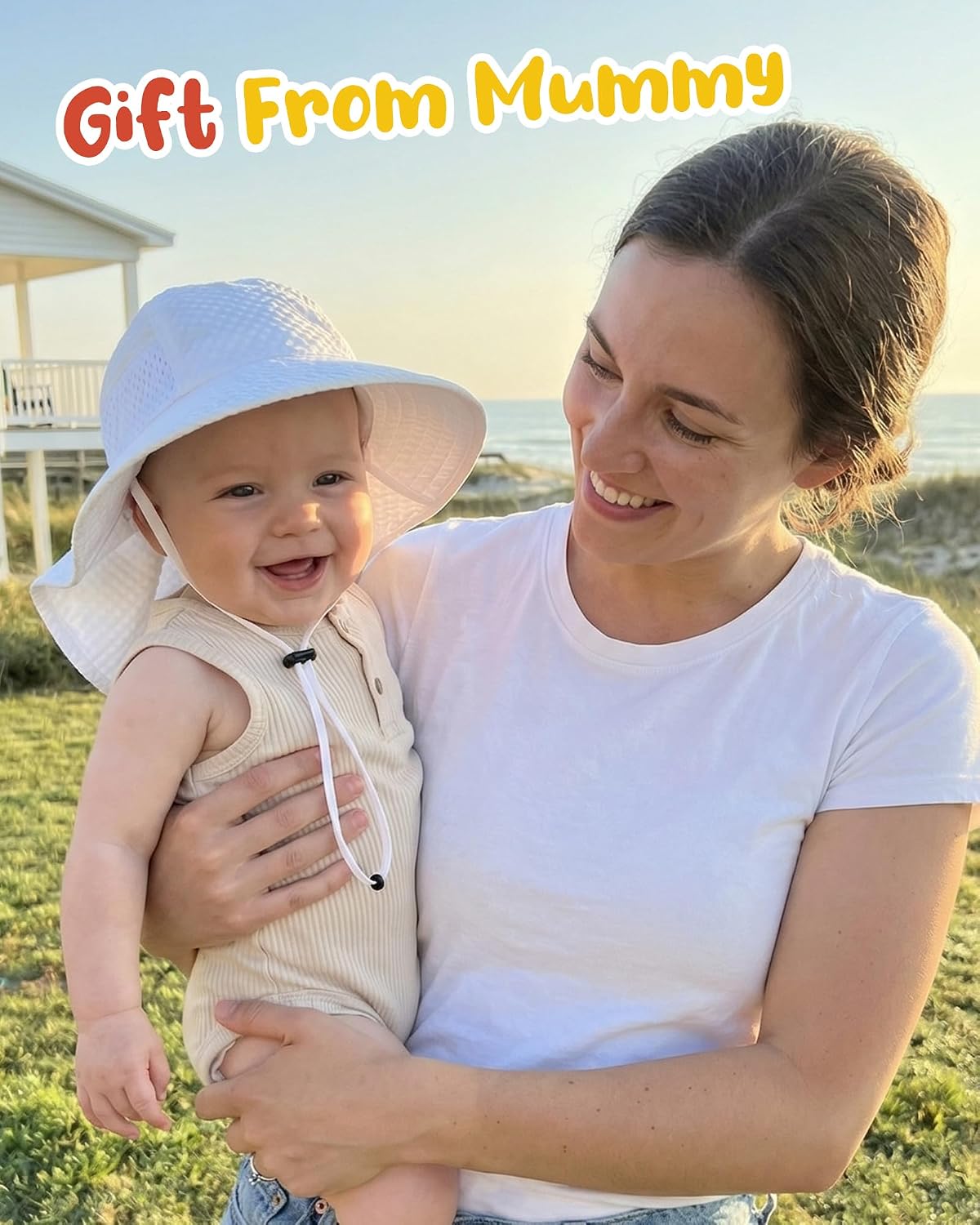 Toddler Baby Sun Hat Sun Protection Beach Hats for Kids Adjustable Beach Hats with Neck Flap for Girls Boys Age 0-7 Years