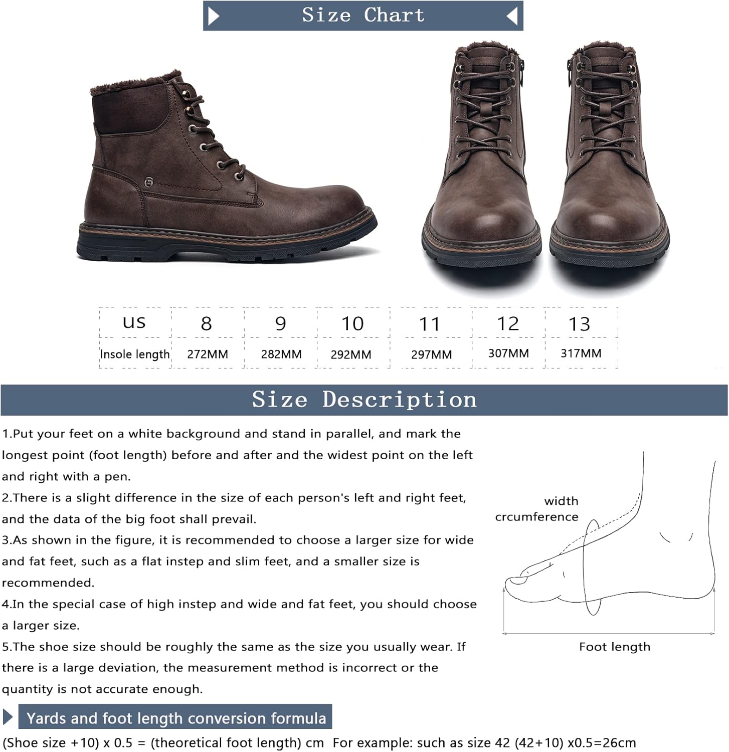 AMAPO Men Oxford Boots, Buckle Dress Boot, Casual Men Boots Lace-Up Side Zipper