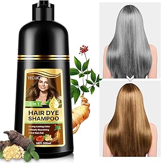 Instant Hair Dye Shampoo, 500ml Color for Gray Coverage, Nature Herbal 3 in 1 for Men and Women, Long Lasting 16.9 Fl Oz (Brown)