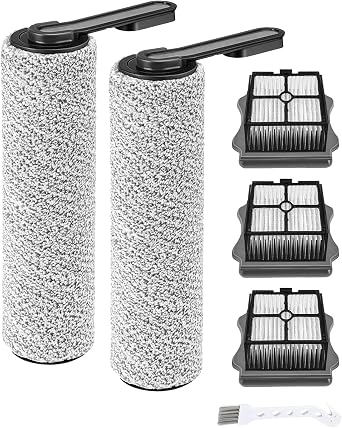 Replacement Brush Roller and HEPA Filter Parts Kit for Tineco Floor ONE S5/Floor One S5 Pro 2 Cordless Wet Dry Vacuum, Accessory Kit Includes 3 Filters, 2 Black Brush Rollers and 1 Cleaning Brush