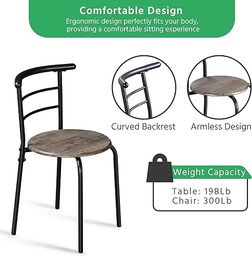 Miniatura 6 de Yaheetech 3 Piece Dining Table Set, Kitchen Table & Chair Sets for 2, Compact Bistro Table Set with Steel Legs, Built-in Wine Rack for Small Space,