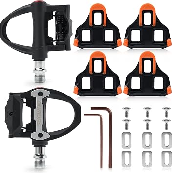 OUMURS 9/16" Road Bike Pedals, Sealed Bearings & Nylon Clipless Pedals with 2 Set 3-Bolt Cleats, Lightweight Bicycle Pedals Compatible with SPD SL System