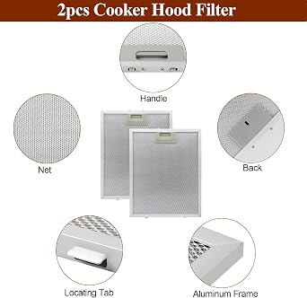 2 Pack Cooker Hood Filter Grease Metal, Aluminum Universal Mesh Hood Vent Filter, Extractor Fan Filter, Filter for Extractor Fan Cooker Hood, 5 Layer, 320X260X9mm