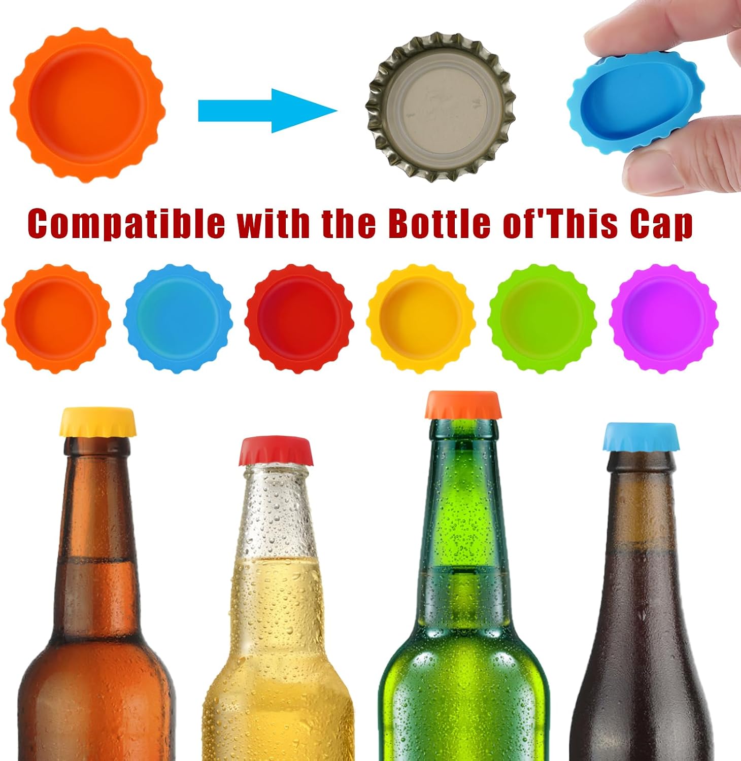 12Pcs Bottle Caps, Beer Bottle Caps Silicone Reusable Soda Bottle Stopper Hat Sealer Cover for Soft Drink, Beverages, HomeBrew, Kitchen Gadgets, Prevent Spillage, Dishwasher Safe, BPA-Free (12) image 3