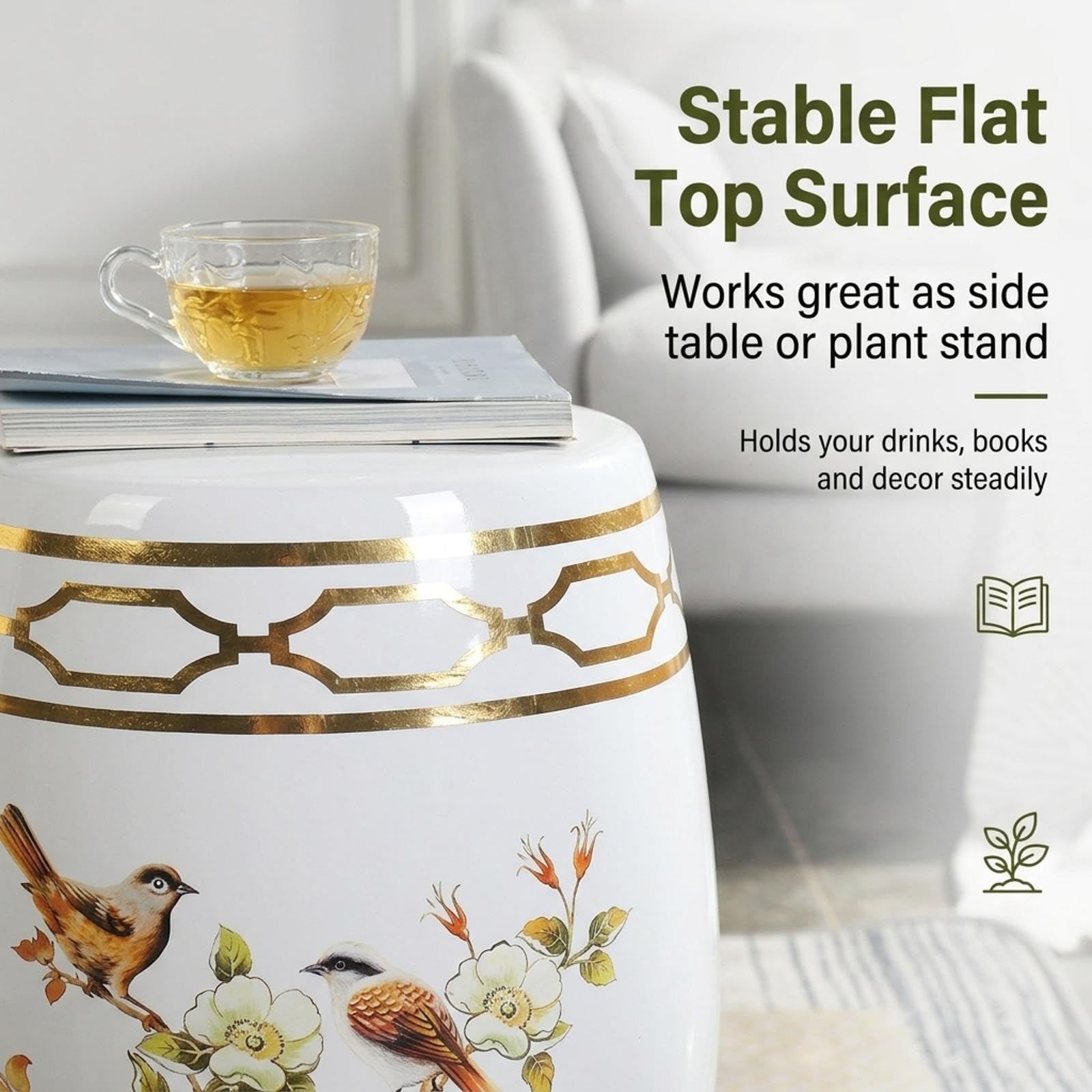 Sgabello da Giardino in Ceramica,Sgabello a Tamburo in Ceramica Smaltata | Piedini Antiscivolo,Superficie Superiore Piatta e Stabile,per Soggiorni Camere da Letto Cortili.