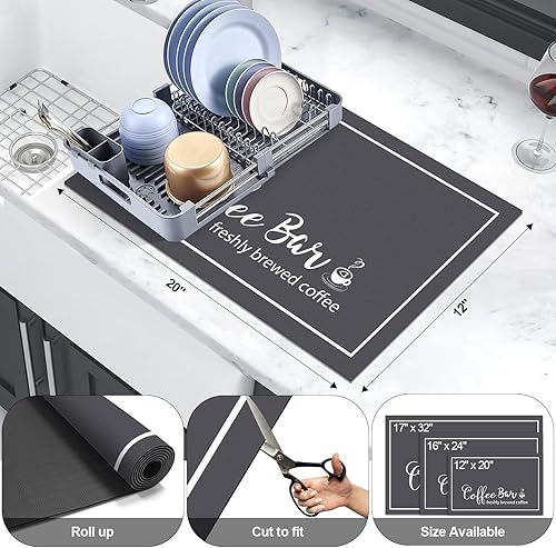 Miniatura 2 de Findosom Tapete de Secado de Platos de 12" x 20", Tapete de Café Súper Absorbente y Cortable, Tapete de Barra que Oculta Manchas para Encimera