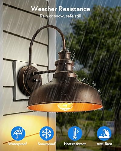 Miniatura 3 de VIANIS Luces de granero para exteriores del atardecer al amanecer, paquete de 2 lámparas de cuello de cisne marrón, iluminación exterior de granja