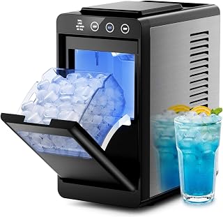 Kismile Countertop Ice Maker: 26lbs/24Hrs Bullet Ice, Self-Cleaning, 2 Sizes, Portable LED Light for Home Kitchen Bar
