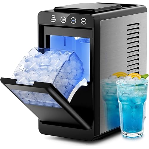 Kismile Ice Makers Countertop,26lbs in 24Hrs, Portable Ice Maker Machine with Self-Cleaning Function,Selectable Ice Size & Internal Lighting Desigh for Home/Kitchen/Bar