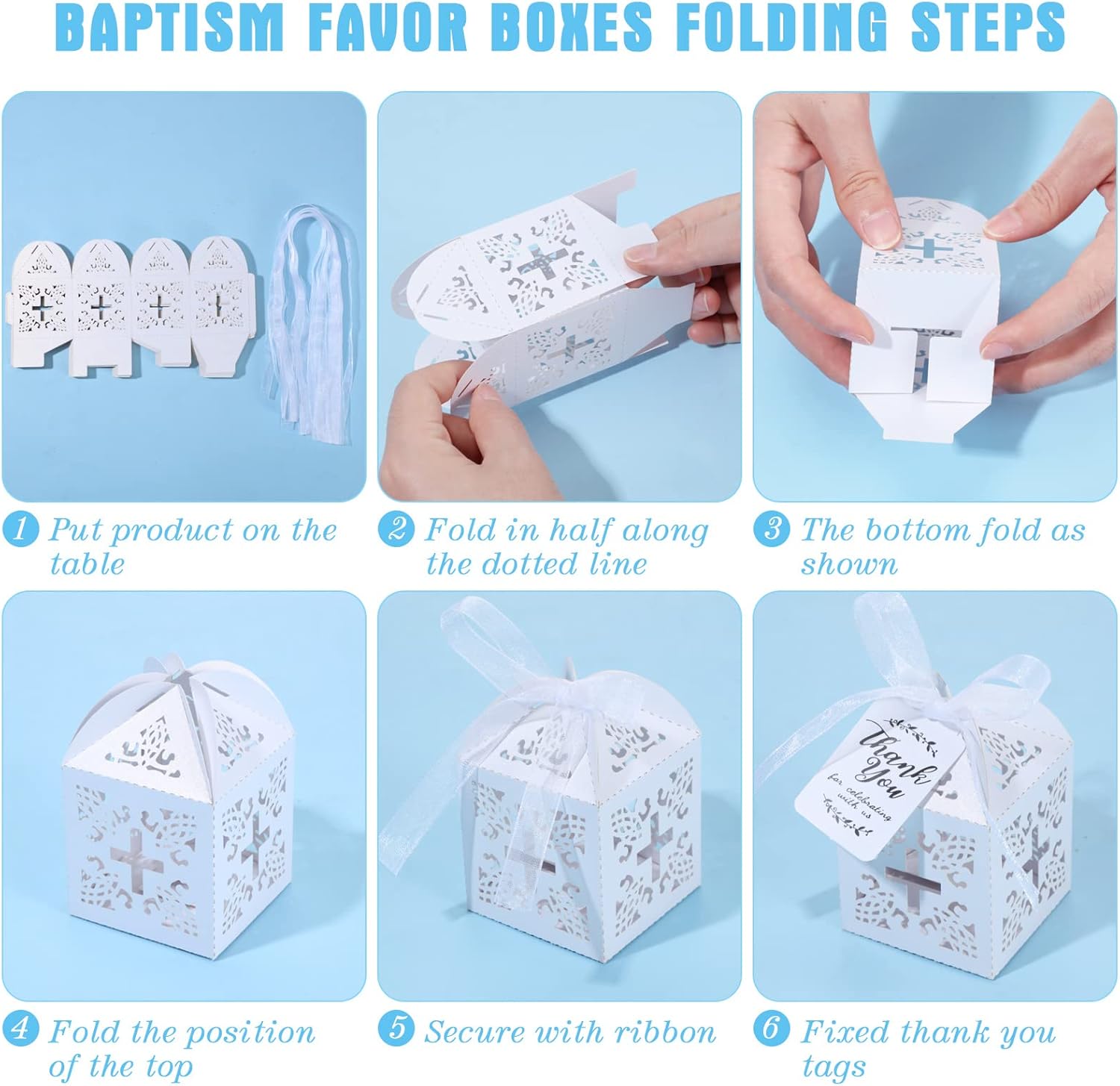 Yinkin 100 Pieces Rosaries Baptism Sets Including Mini Rosary, Cross Favor Boxes, Organza Gift Bags and Thank You Kraft Tags Guest Return Gifts for Baptism Wedding Decor(Silver)