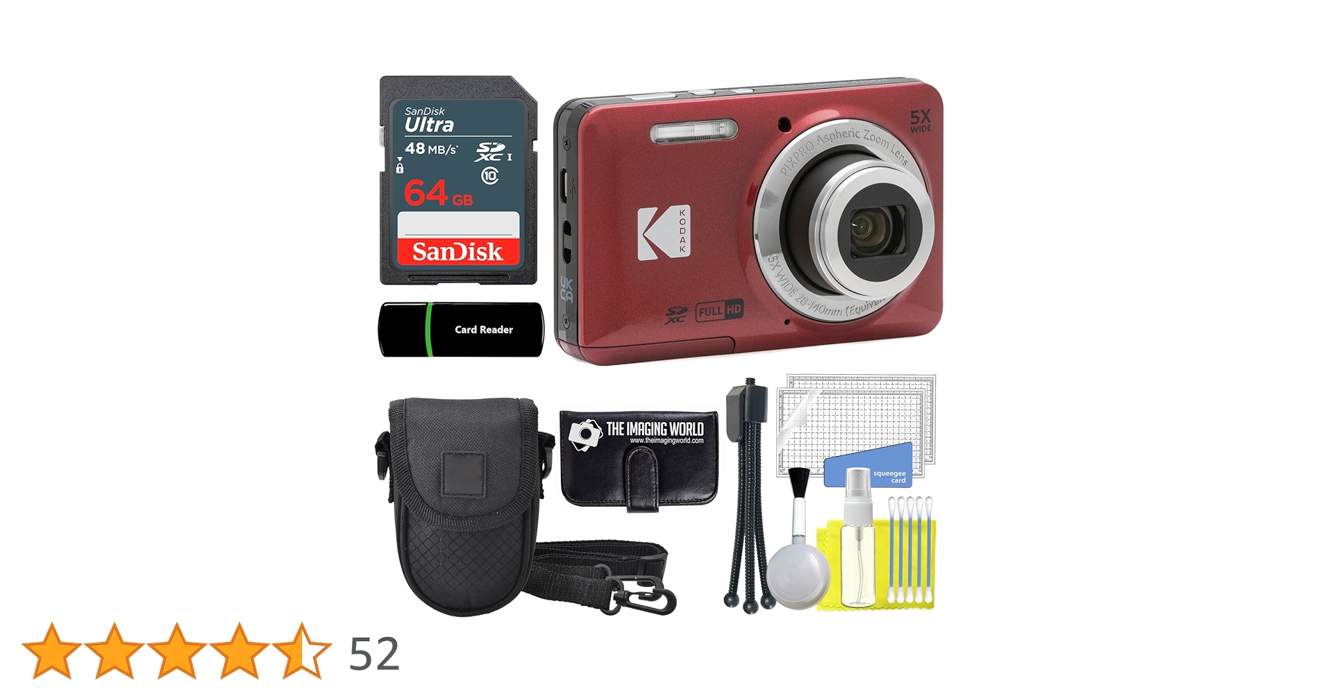 Amazon | Kodak PIXPRO FZ55 16MP レッドデジタルカメラ、5倍光学