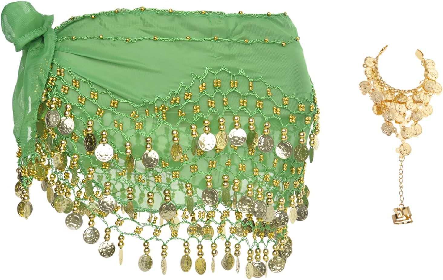 Gold Coins Belly Dance Hip Scarf, Dance Belt & Gypsy Bracelet