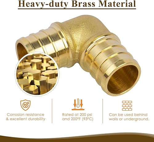 Miniatura 5 de JUWO Conexión Pex de 12 pulgada, paquete de 25 codos PEX de 90 grados para reparaciones de plomería, montaje de engarce de latón resistente y