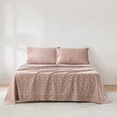 4-Piece 300 TC Eclectic Floral Cotton Bed Sheets Set Queen Size Block Print Vintage Flowers Pattern Bohemian Shabby