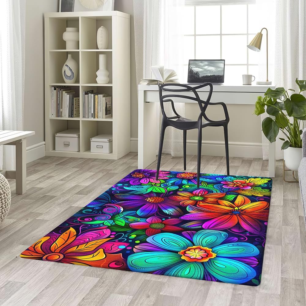 Hippie Area Rug - Peace Sign Rug Vintage Hippie Floor Mat Boho Hippie Bathroom Rugs for Entryway Hippie Bedroom Carpet Washable, Hippie Mat 70s Rugs for Living Room Non Slip