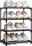 Small Shoe Rack Stackable Shoe Rack Small 2 Tier, Black Shoe Racks Storage Organizer, Durable Shoe Stand Metal Shoe Rack for Narrow Space Closet Entryway Hallway