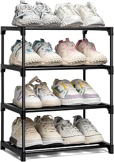 OLYREO 4 Tier Small Shoe Rack, Black Shoe Rack Storage for 8 Pairs, Easy to Assemble Durable Shoe Organizer for Closet Entryway Hallway