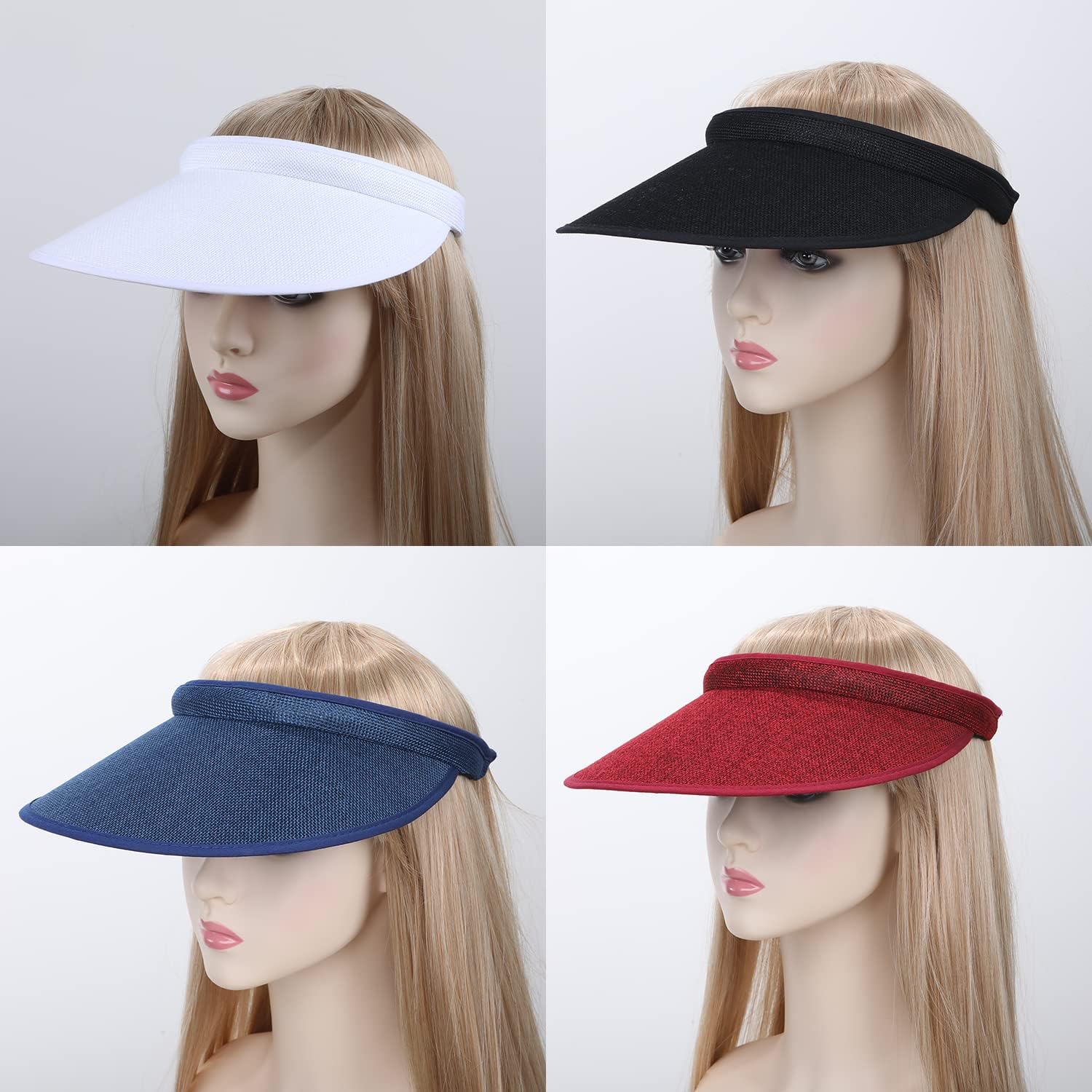 MULIMU 4-Pack Women Wide Brim Sun Visor UV Protection UPF50+ Hat Golf Visor with Clip - Image 6
