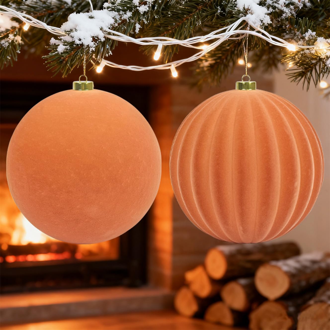 LANGXUN Lot de 2 boules de Noël en velours incassables à suspendre pour sapin de Noël, fête de mariage, décoration d'intérieur (or rose)