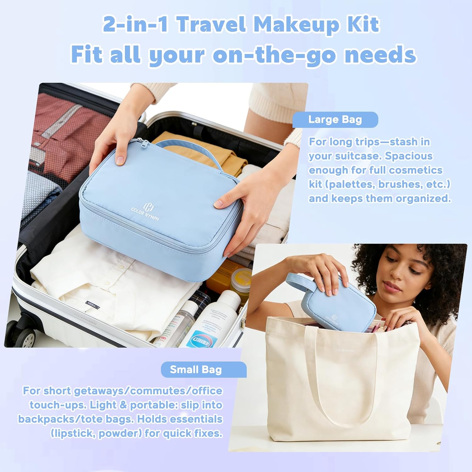 Color Nymph Makeup Sets for Women Teen Girls with 2-in-1 Travel Handbag, All In One Makeup Kits Full Kit Includes Eyeshadow Lipgloss Eyebrow Powder Highlighter Blush Mascara Eyeliner Lipliner & Puff - Image 8