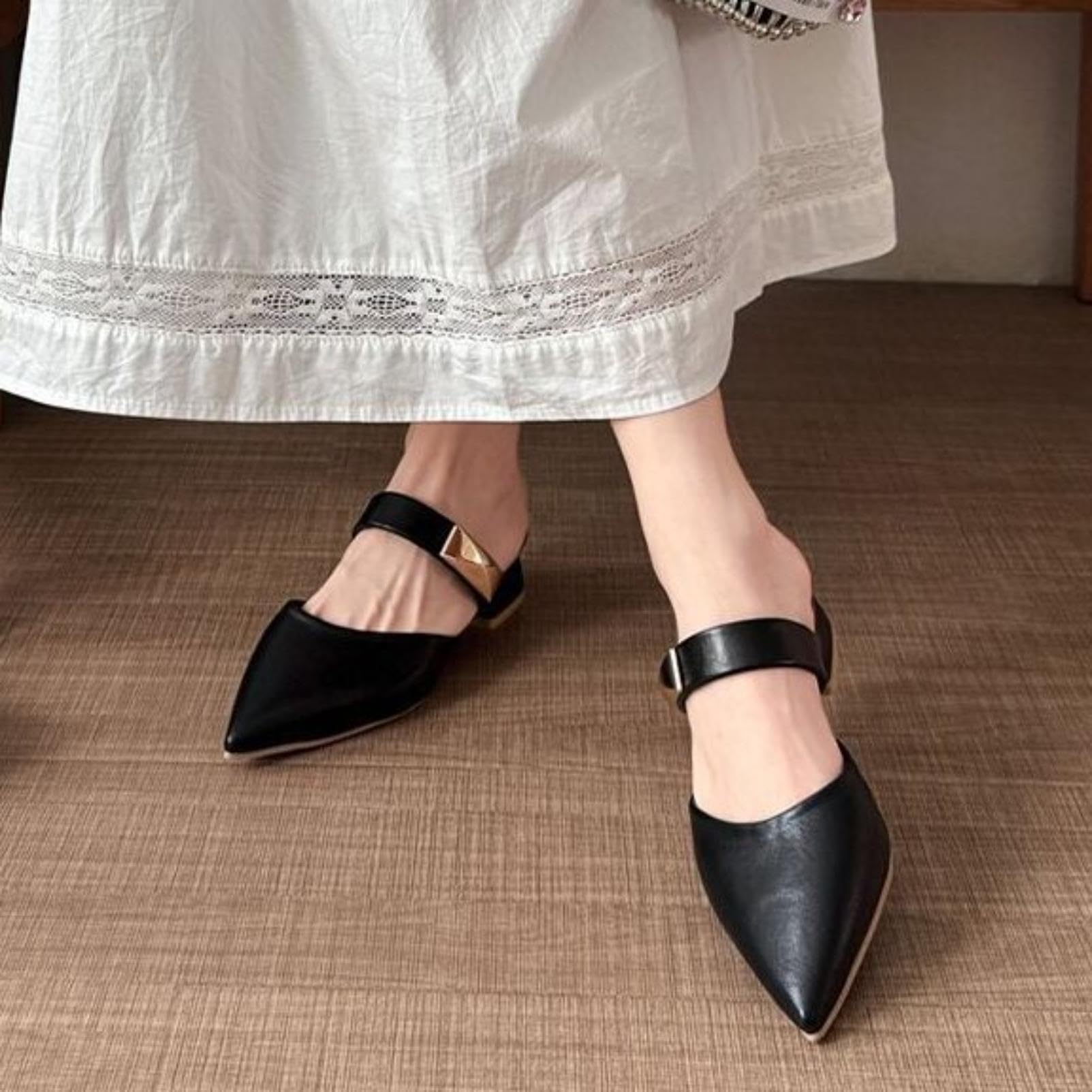 Generico Sandali Mule Slip On Donna Punta A Punta Pelle Sintetica